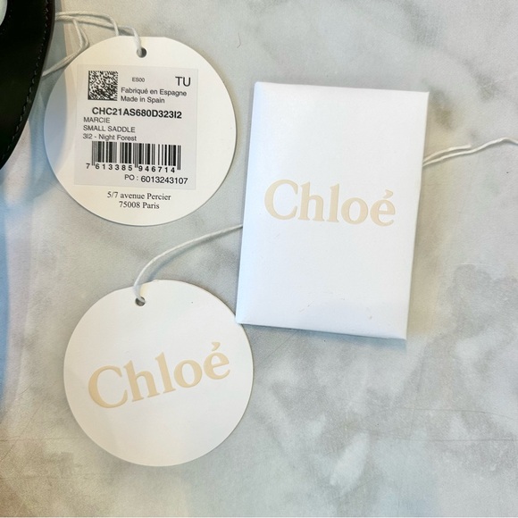 Chloe Marcie Small Saddle Suede Bag in Night Forest Green - Picture 11 of 13